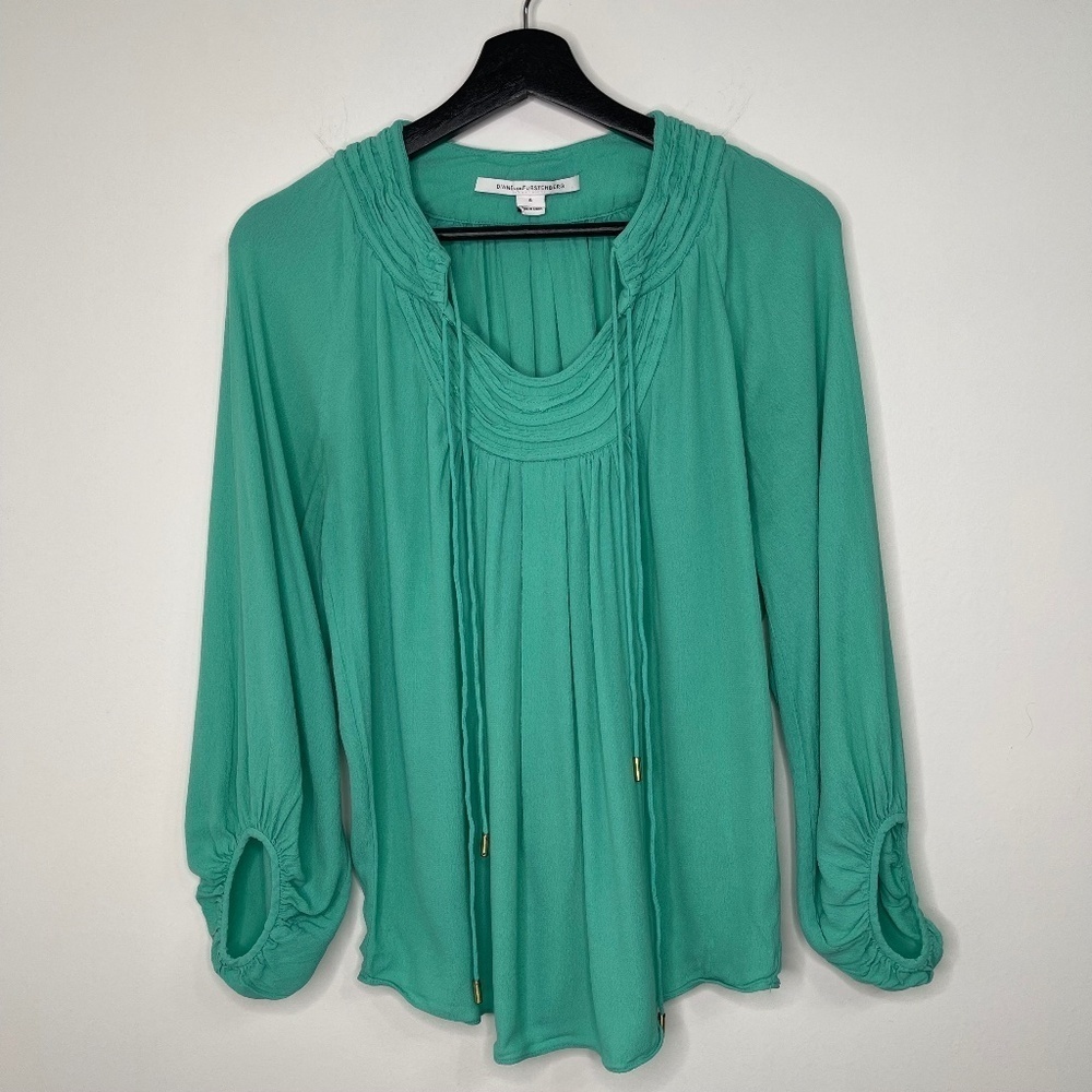 Diane Von Furstenberg Teal Long-Sleeve Blouse Size 8